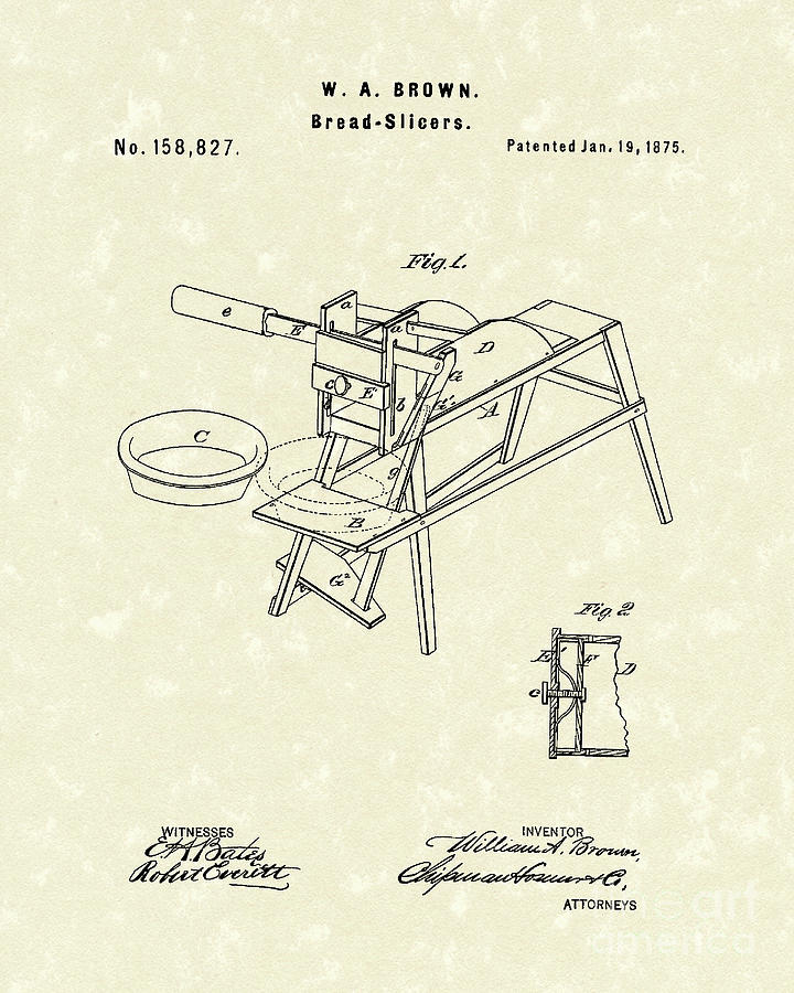 Brown Drawing - Bread Slicers 1875 Patent Art by Prior Art Design