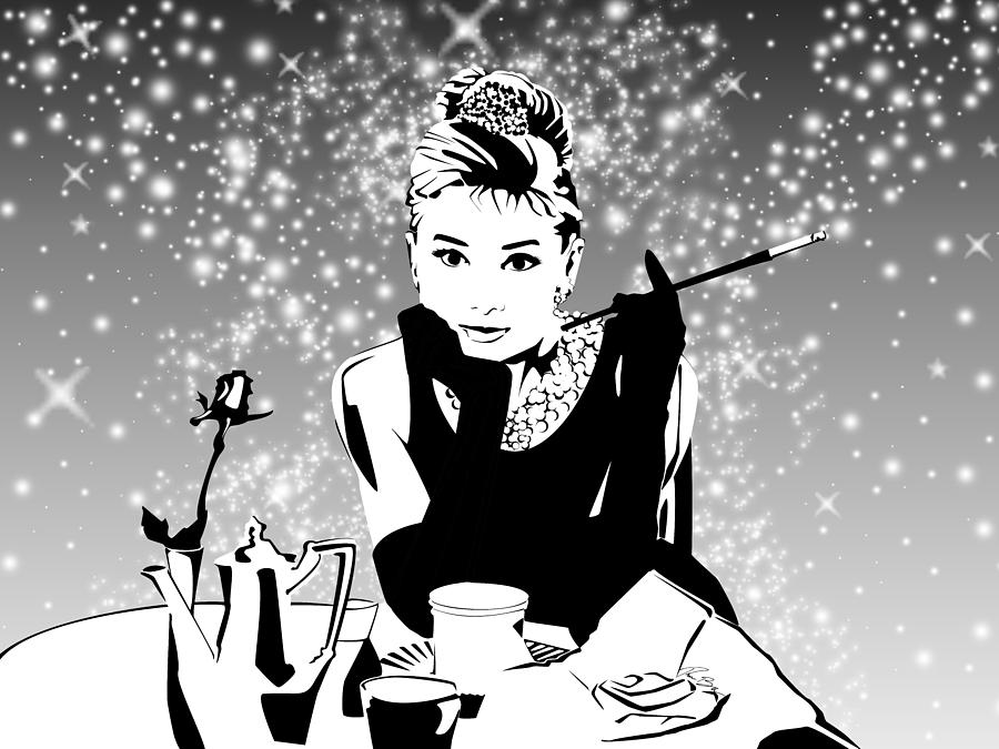 Audrey Hepburn Digital Art - Breakfast at Tiffanys BW by Ryan Burton