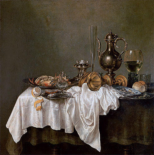 Still Life Painting - Breakfast with a Crab 1648 by Willem Claesz Heda