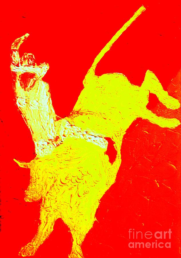 Breaking the Glass Ceiling Cowgirl Bull Rider 1  Painting by Richard W Linford