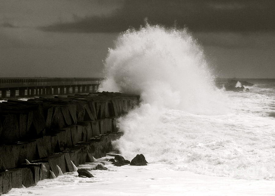Breakwater Breakers Black and White Photograph by Michael Cinnamond