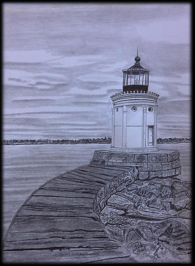 Breakwater Bug lighthouse Drawing by Tony Clark