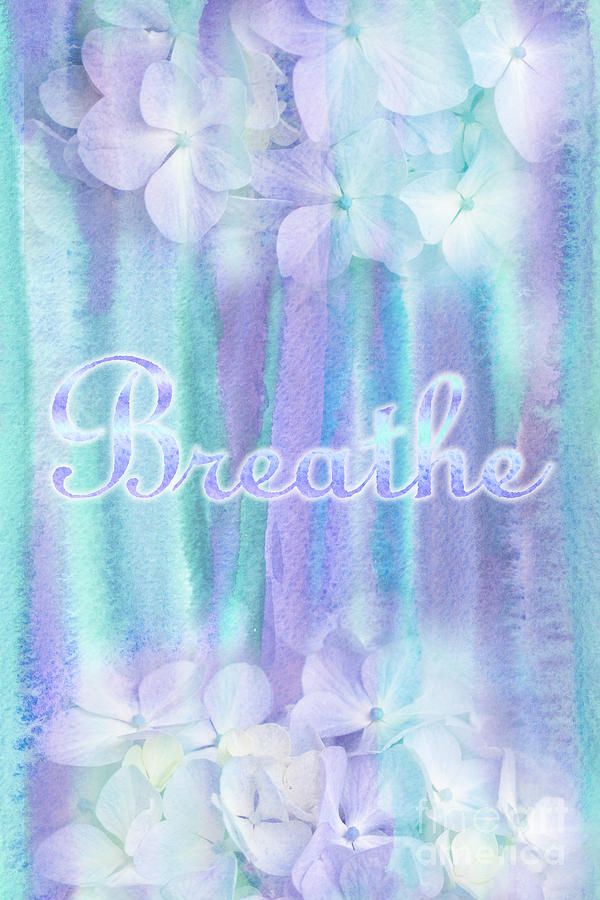 Breathe Refreshing Hydrangea Turquoise Purple Watercolor Painting by Beverly Claire Kaiya