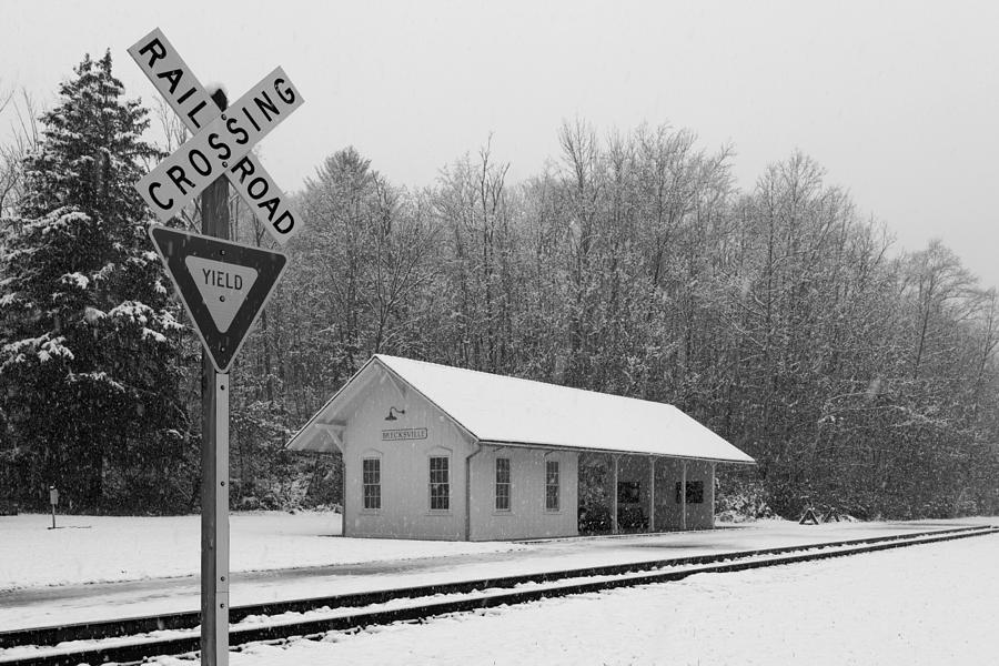 Brecksville Station Snowfall Black and White Photograph by Clint Buhler