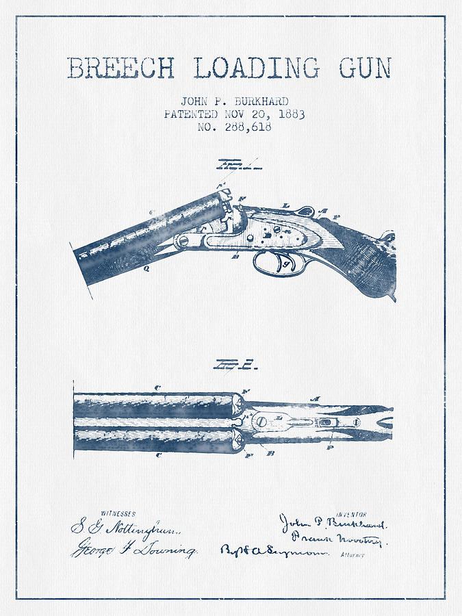 Breech Loading Gun Patent Drawing from 1883 - Blue Ink Digital Art by ...