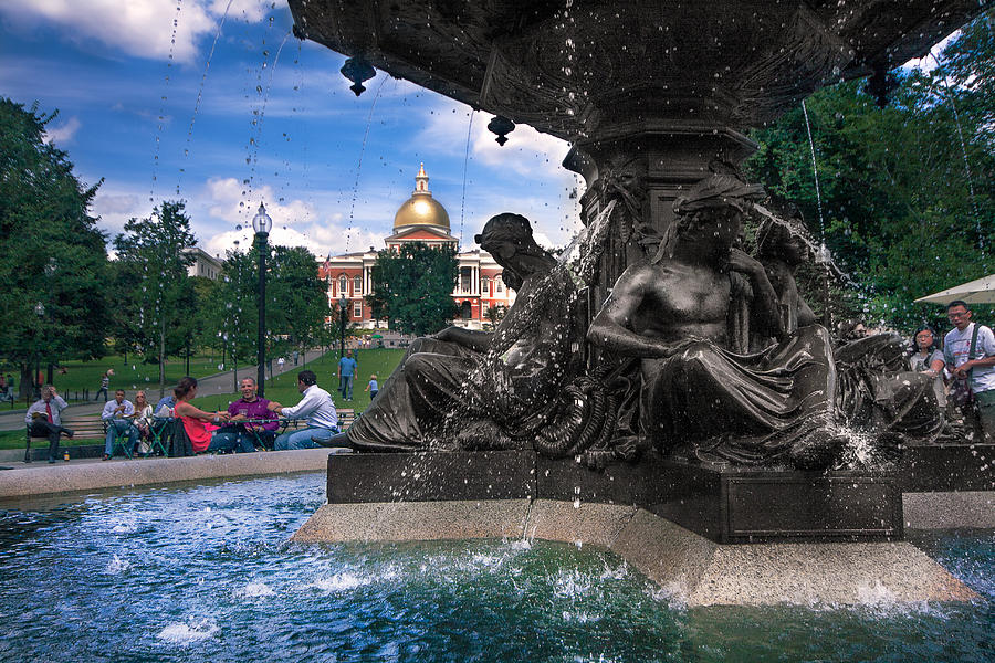 Brewer Fountain And State House On Boston Common Photograph