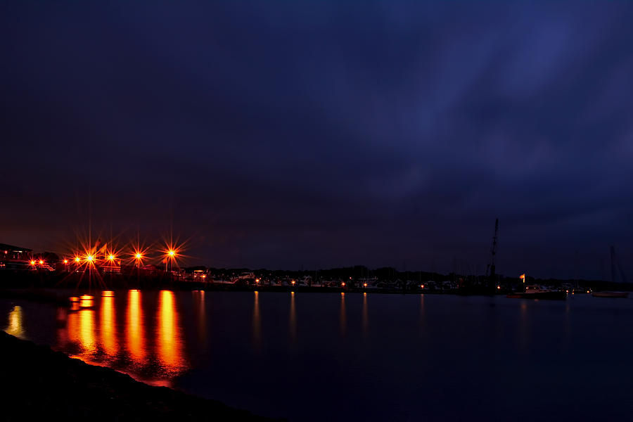 Brewer Yacht Yard At Cowesett Rhode Island Blue Hour Photograph by Lourry Legarde