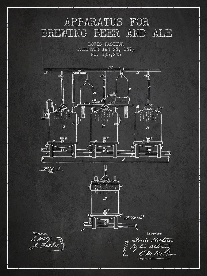 Brewing Beer And Ale Apparatus Patent Drawing From 1873 - Dark Digital Art