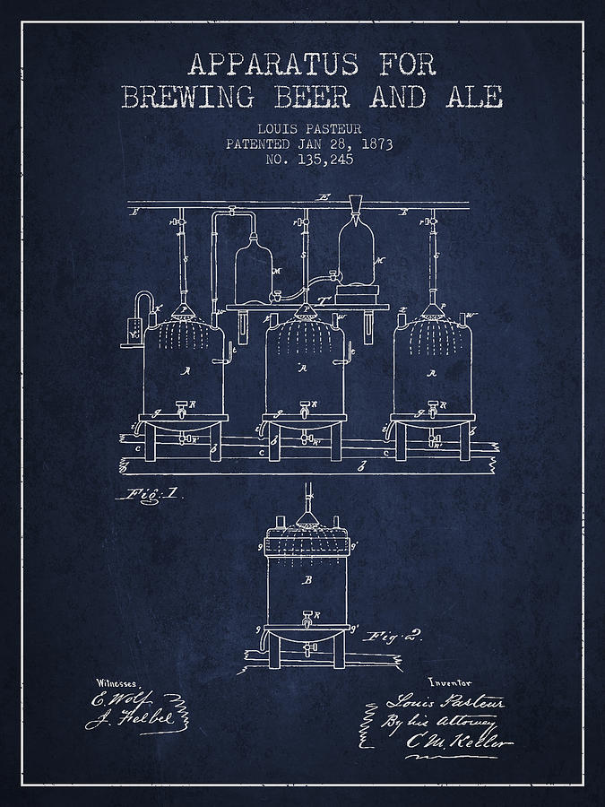 Brewing Beer And Ale Apparatus Patent Drawing From 1873 - Navy B Digital Art