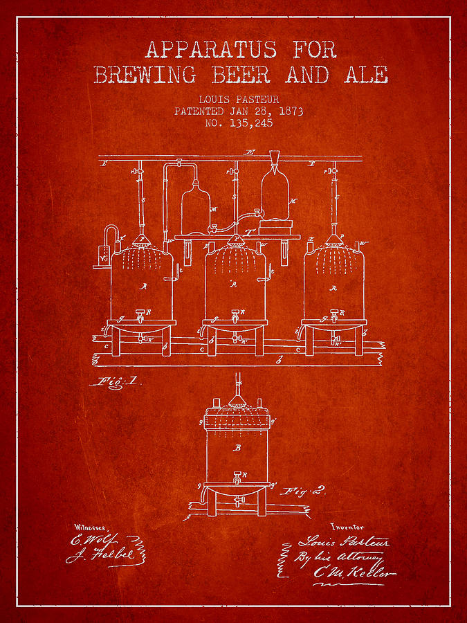 Brewing Beer And Ale Apparatus Patent Drawing From 1873 - Red Digital Art