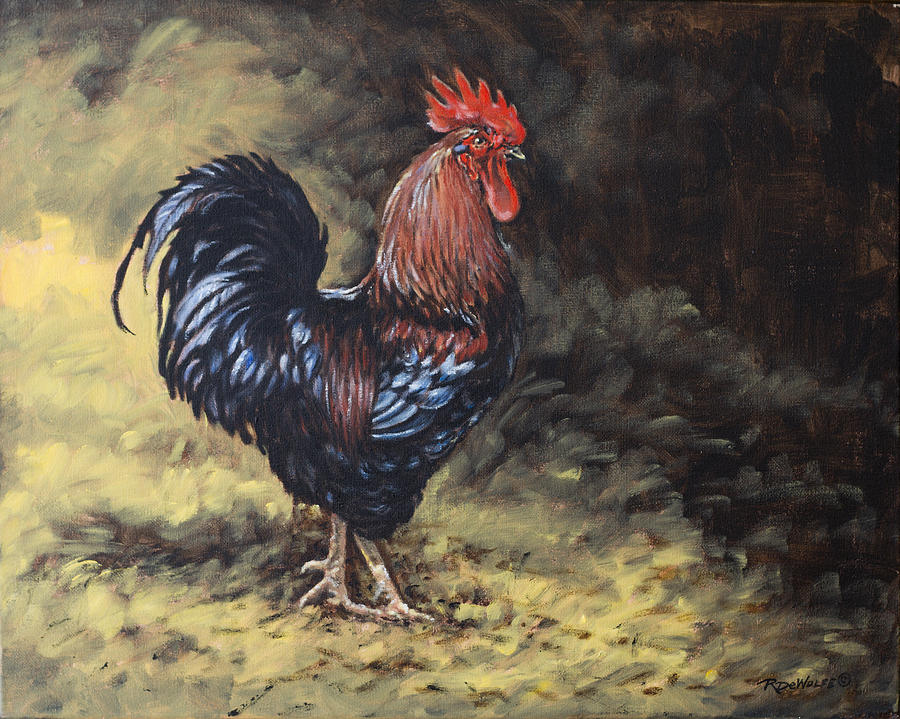 Rooster Painting - Brewster by Richard De Wolfe