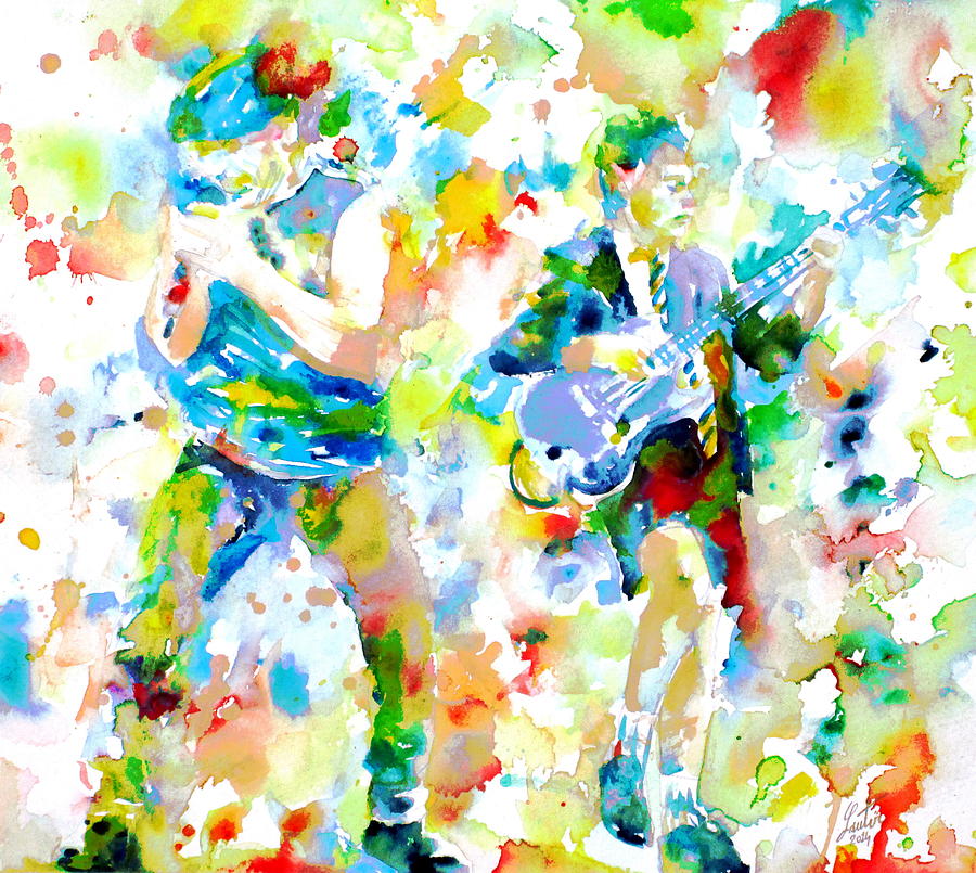 BRIAN JOHNSON and ANGUS YOUNG - watercolor portrait Painting by Fabrizio Cassetta