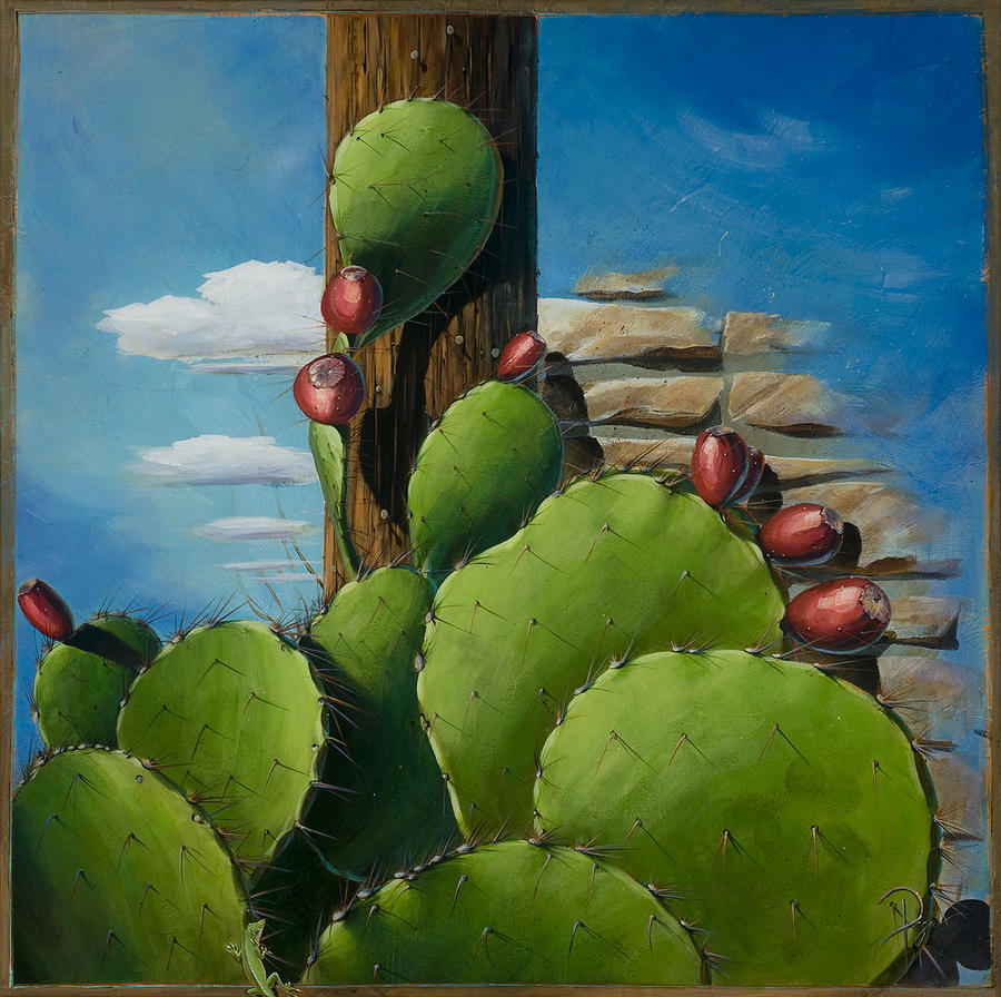 Prickly Pear Cactus Painting - Brickaway by Donna Page