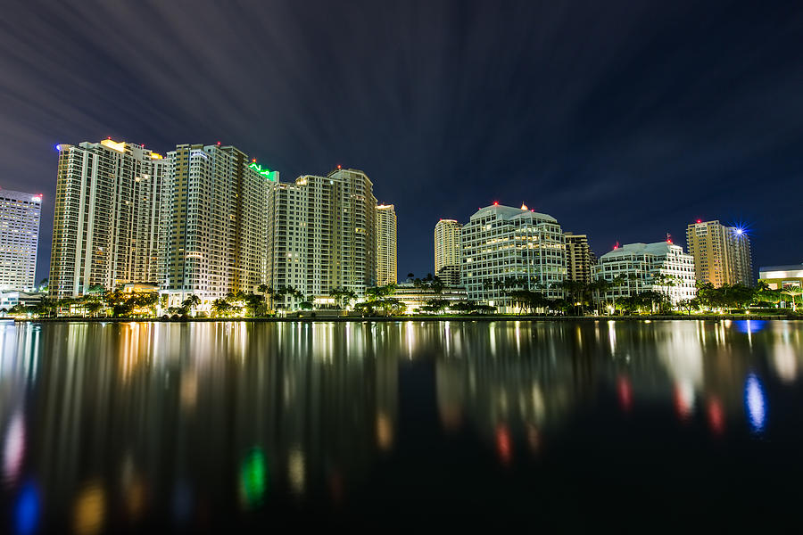 Architecture Photograph - Brickell Key Night Cityscape by Andres Leon