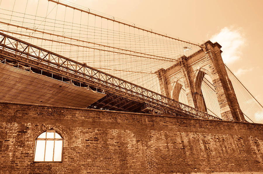 Brooklyn Bridge Photograph - Bricks and Cables by Luba Fayngersh