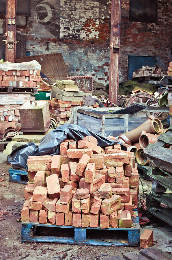 Brick Photograph - Bricks in scrap yard by Tom Gowanlock