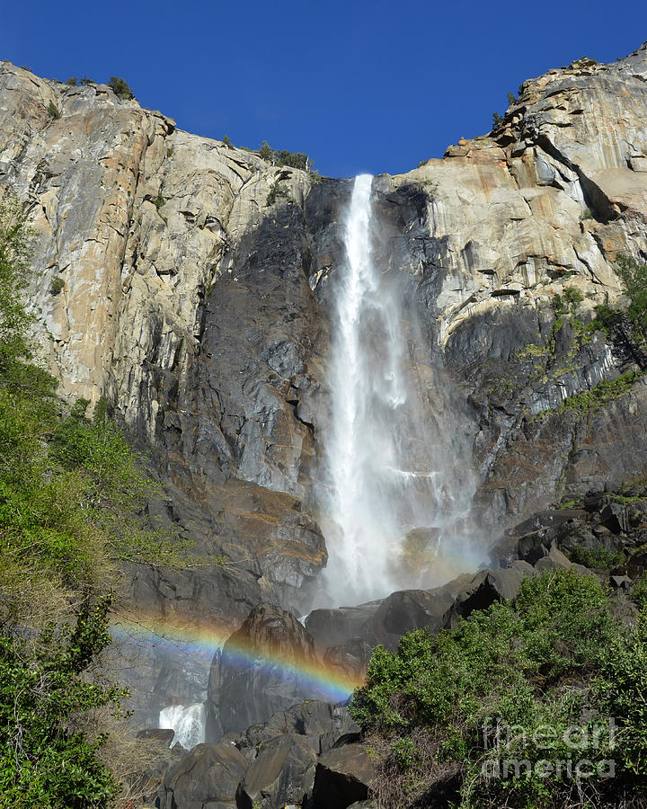 Yosemite National Park Photograph - Bridalveil Falls With Rainbow by Debra Thompson