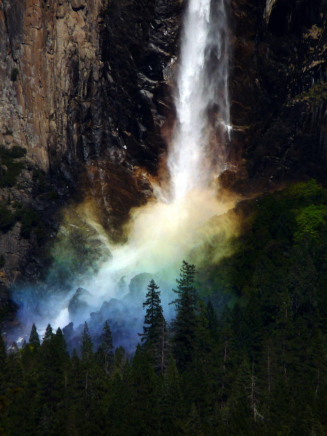 Bridalveil Falls Yosemite With Rainbow Photograph by Jeff Lowe