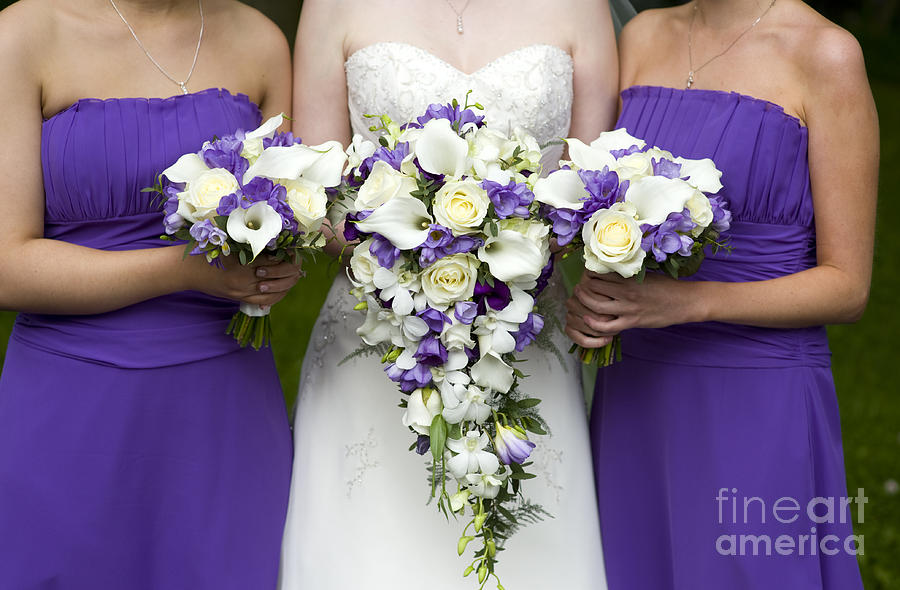 Bride And Bridesmaids With Wedding Bouquets Photograph by Lee Avison