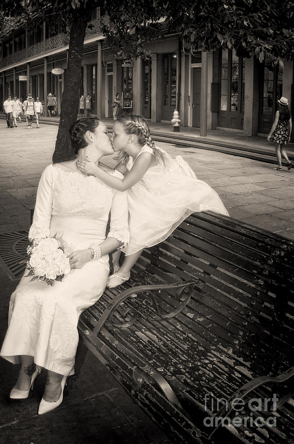 Bride and Daughter Kiss in Jackson Square New Orleans Photograph by Kathleen K Parker