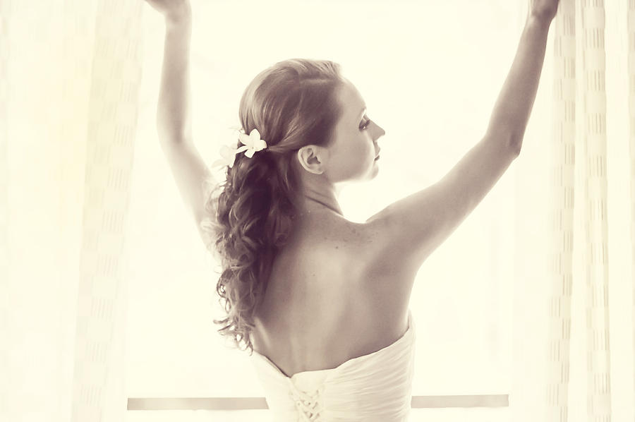 Bride at the Window Photograph by Jenny Rainbow