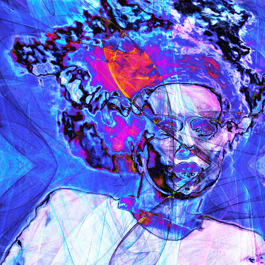 Bride of Frankenstein in Abstract 20140908 blue square Photograph by Wingsdomain Art and Photography