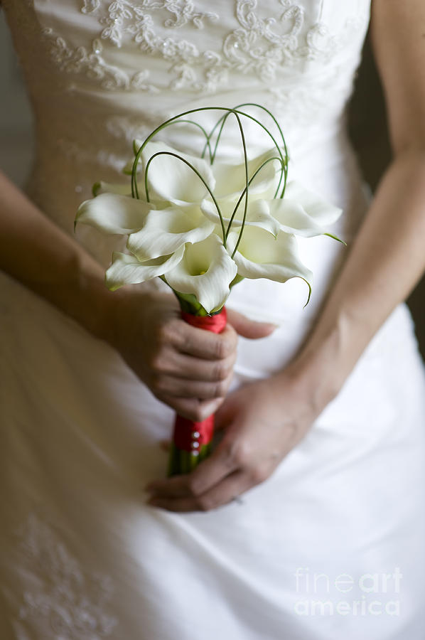 Bride With Lily Bouquet Photograph by Lee Avison