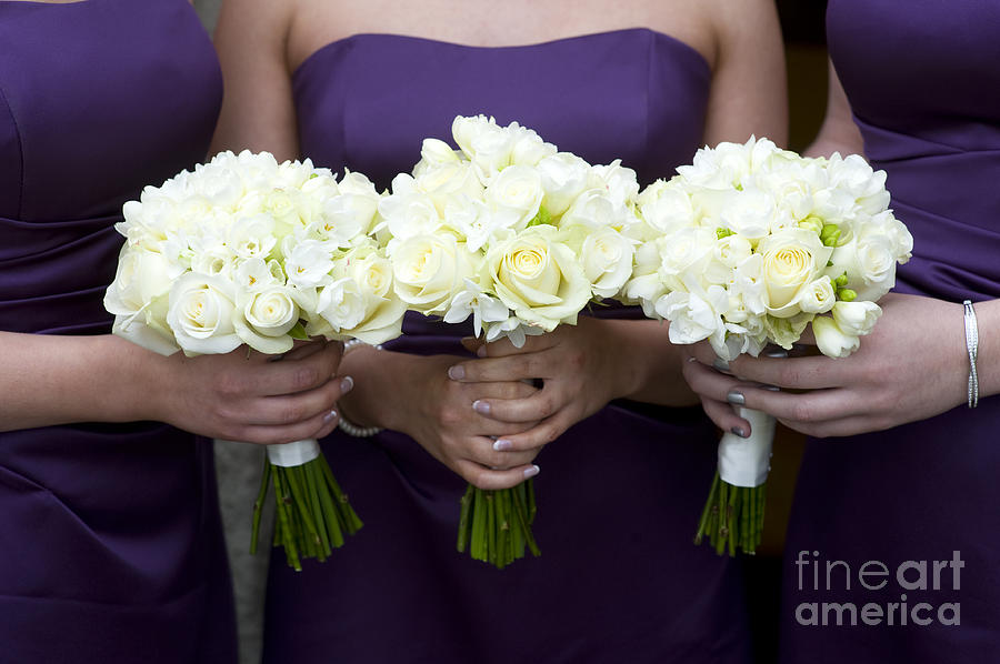 Bridesmaids With Flowers Photograph by Lee Avison