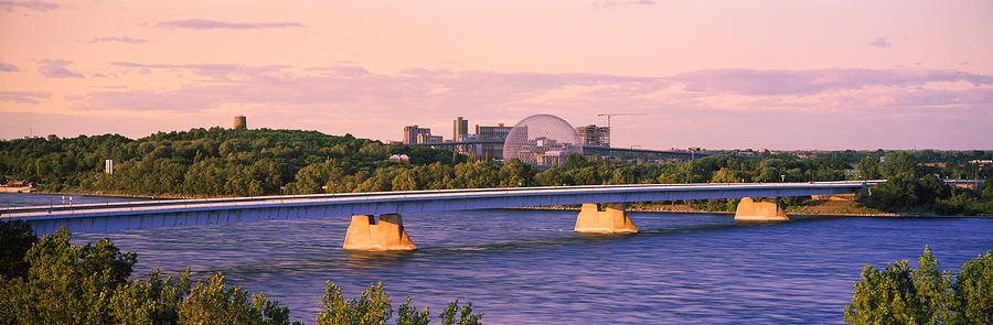 Architecture Photograph - Bridge Across A River With Montreal by Panoramic Images