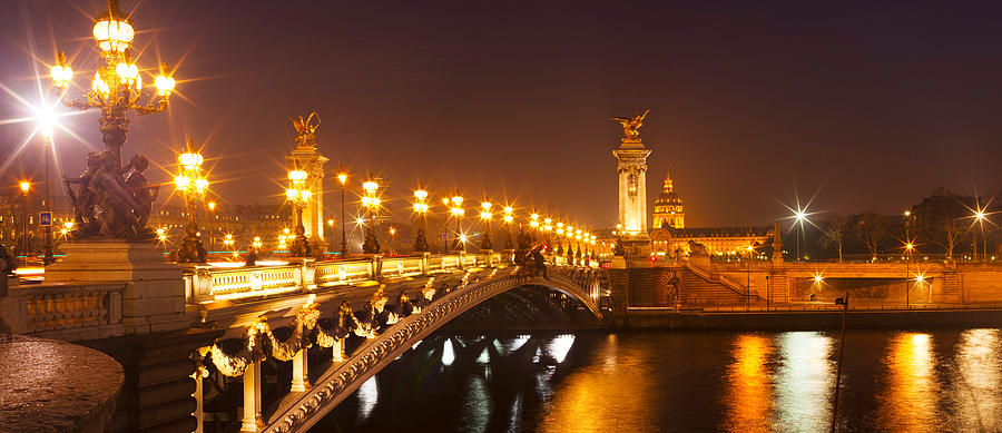 Bridge Across The River At Night, Pont Photograph by Panoramic Images ...