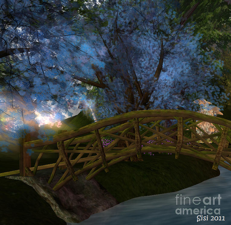 Bridge and blue tree Digital Art by Susanne Baumann