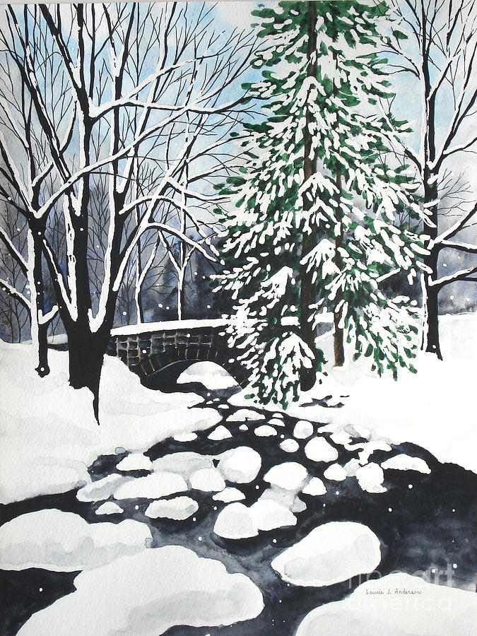Bridge and Creek - Mill Creek Park Painting by Laurie Anderson