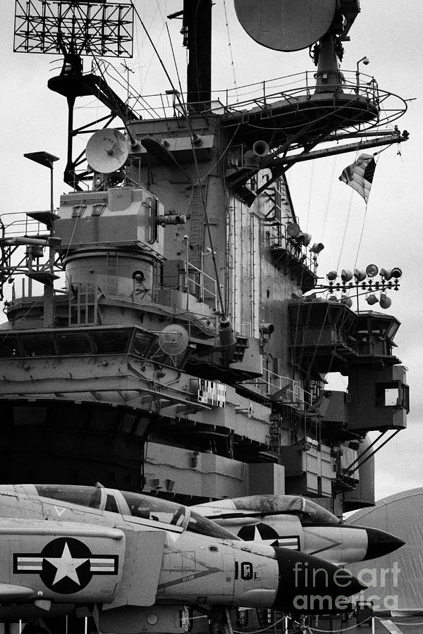 Winter Photograph - Bridge and flight deck island on the USS Intrepid new york by Joe Fox