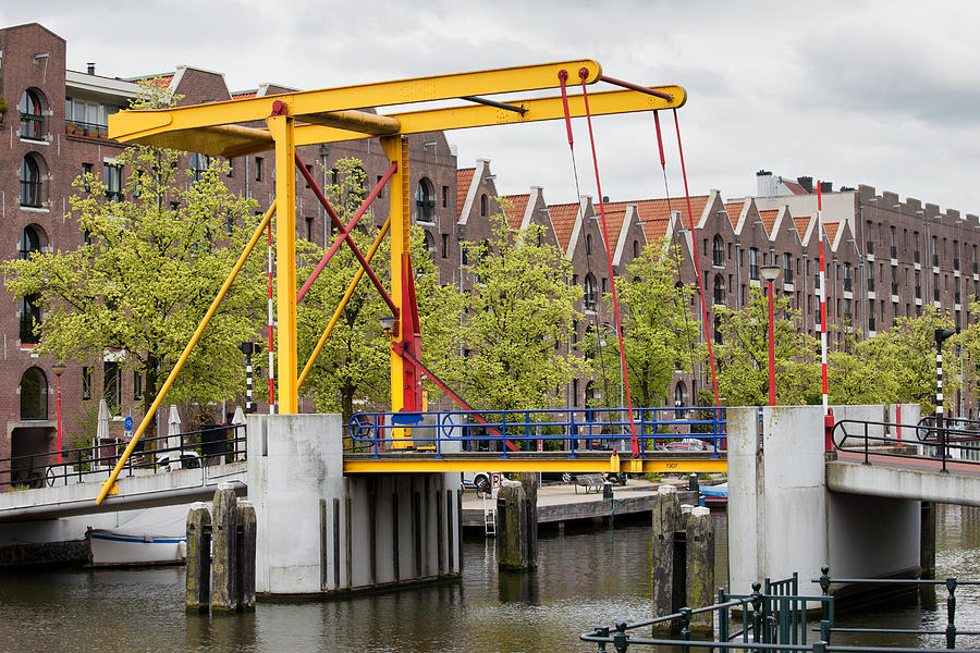 Architecture Photograph - Bridge and Houses on Entrepotdok in Amsterdam by Artur Bogacki