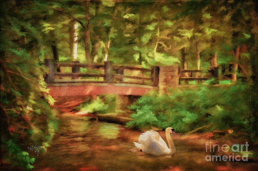 Bridge and Swan Digital Art by Lois Bryan