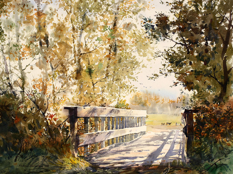 Fall Painting - Bridge at Creamers Field by Vladimir Zhikhartsev
