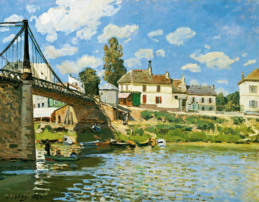 Bridge at VilleneuvelaGarenne Painting by Alfred Sisley