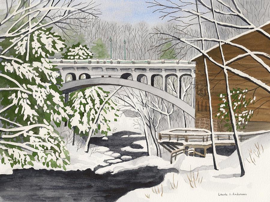 Bridge By The Mill - Mill Creek Park Painting by Laurie Anderson
