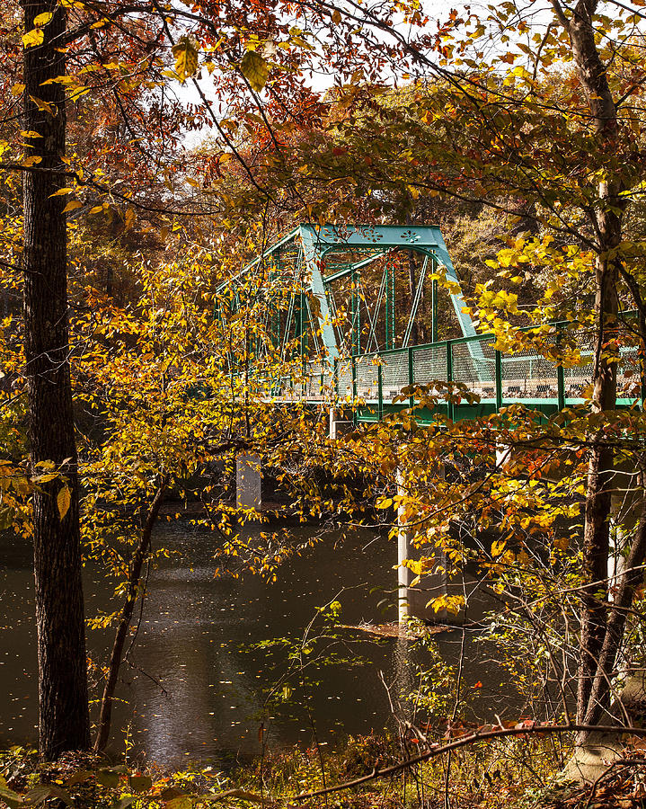 Bridge Crossing Over The River in The Autumn Trees Fine Art prints As Gift For The Holidays  Photograph by Jerry Cowart