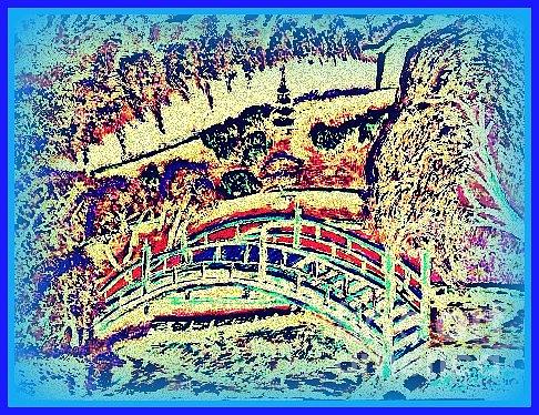 Bridge in a Garden Blue Fantacy Painting by Irving Starr