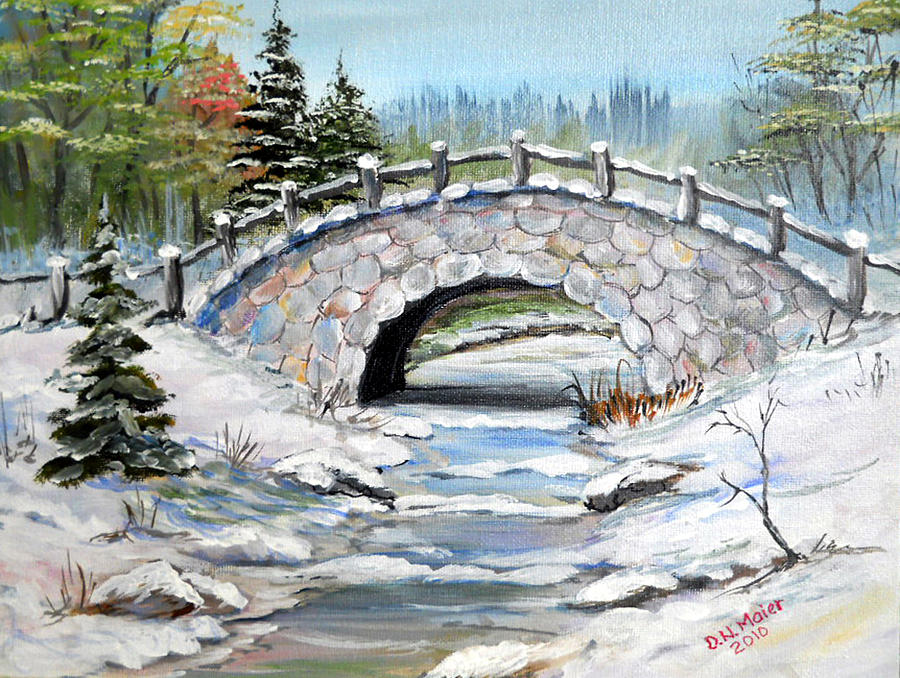 Bridge in Winter Painting by Dorothy Maier