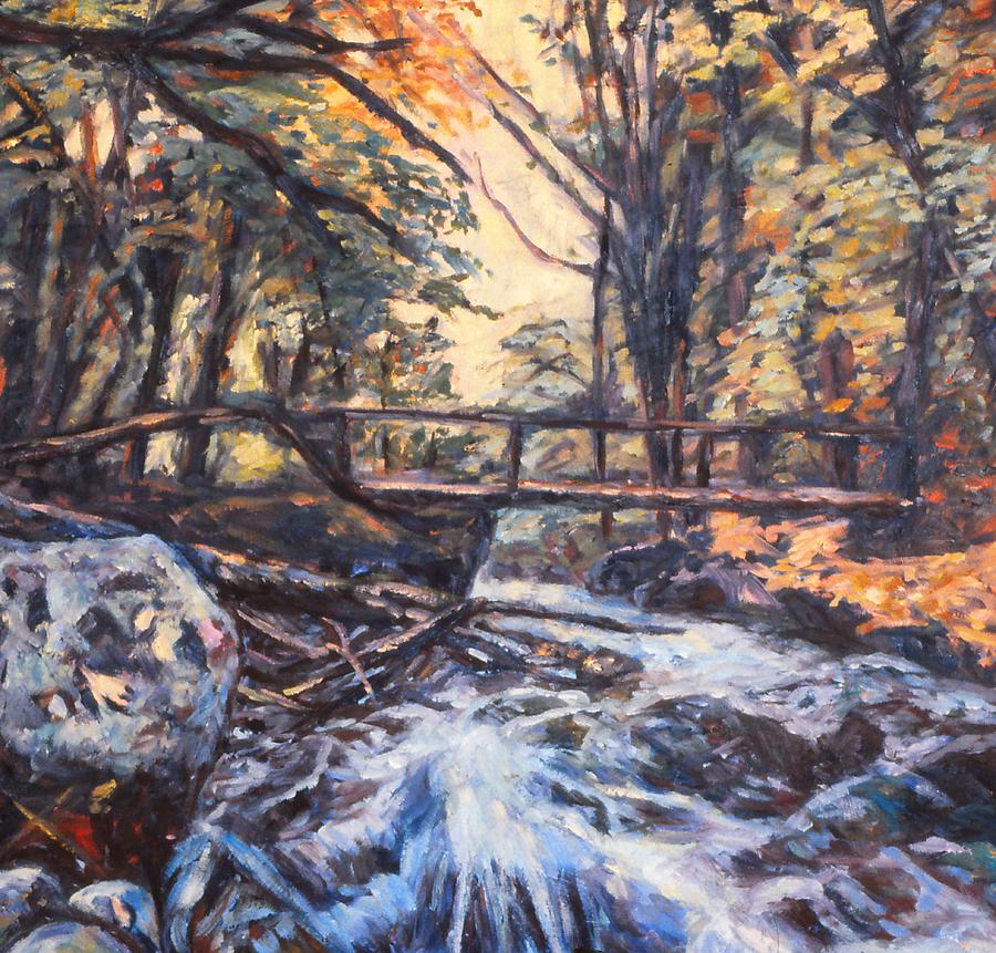Morning Bridge in Woods Painting by Kendall Kessler
