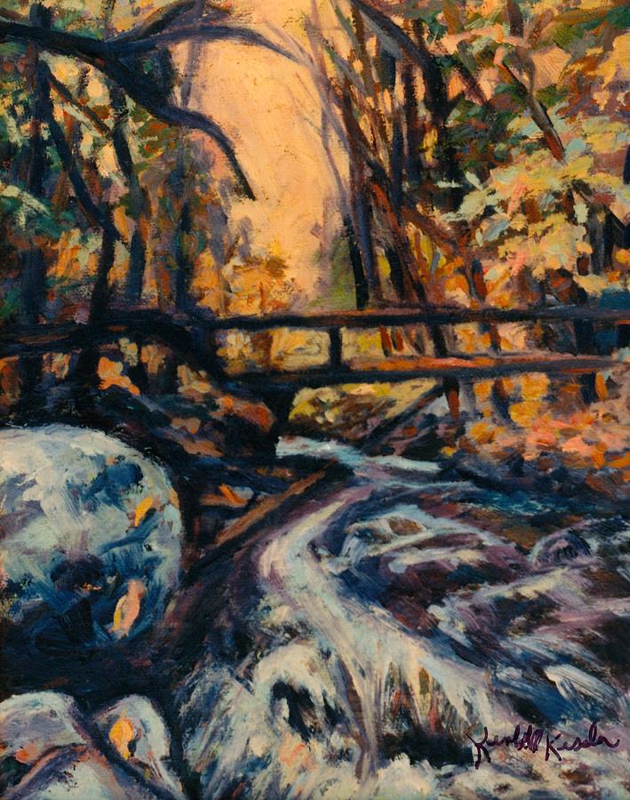 Bridge In Woods Small Painting by Kendall Kessler