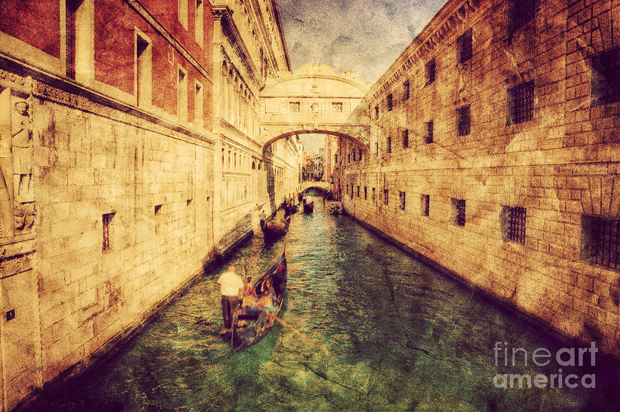 Bridge of Sighs and gondola in Venice Photograph by Michal Bednarek