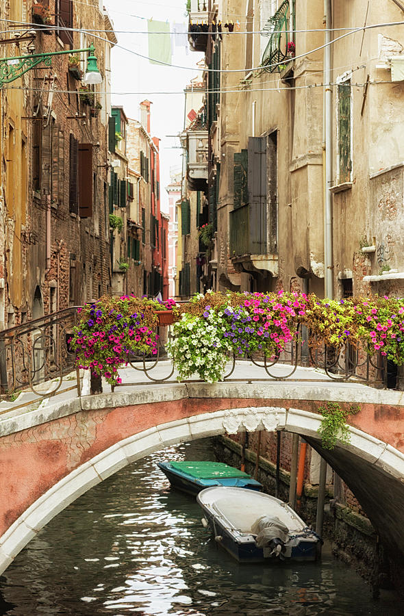 Bridge Over A Canal With Flowers, Venice Photograph by Elisabeth Pollaert Smith Bridge Over A Canal With Flowers, Venice Photograph by Elisabeth Pollaert Smith