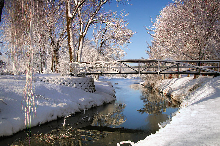 Winter Photograph - Bridge Over Icy Water by John Absher