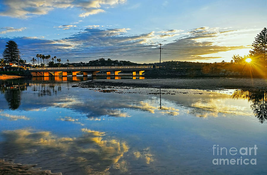 Bridge Photograph - Bridge over Lake at Sunset Narrabeen Lakes Sydney by Kaye Menner