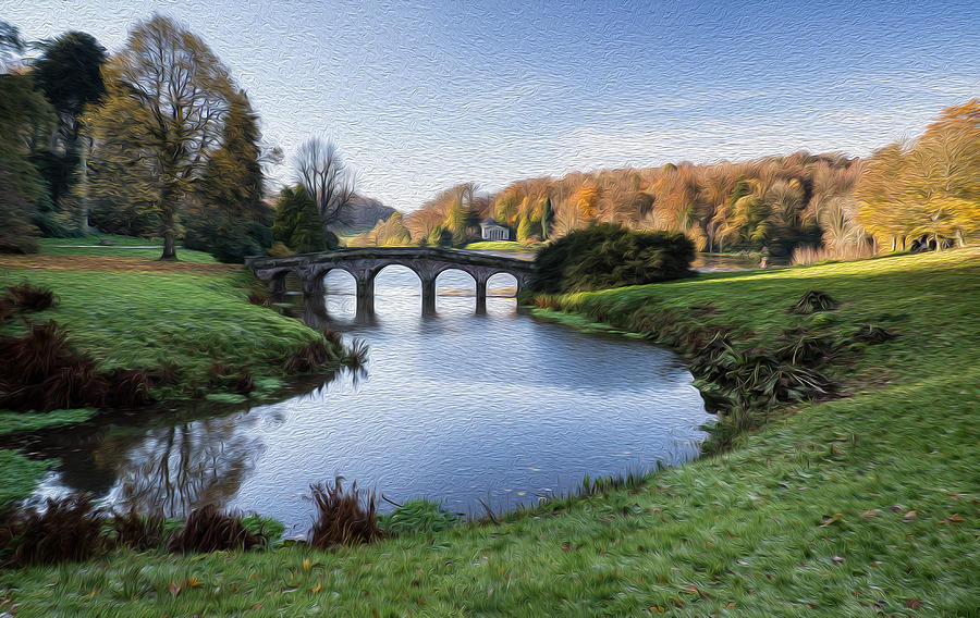 Bridge Over Main Lake In Stourhead Gardens During Autumn Digital ...