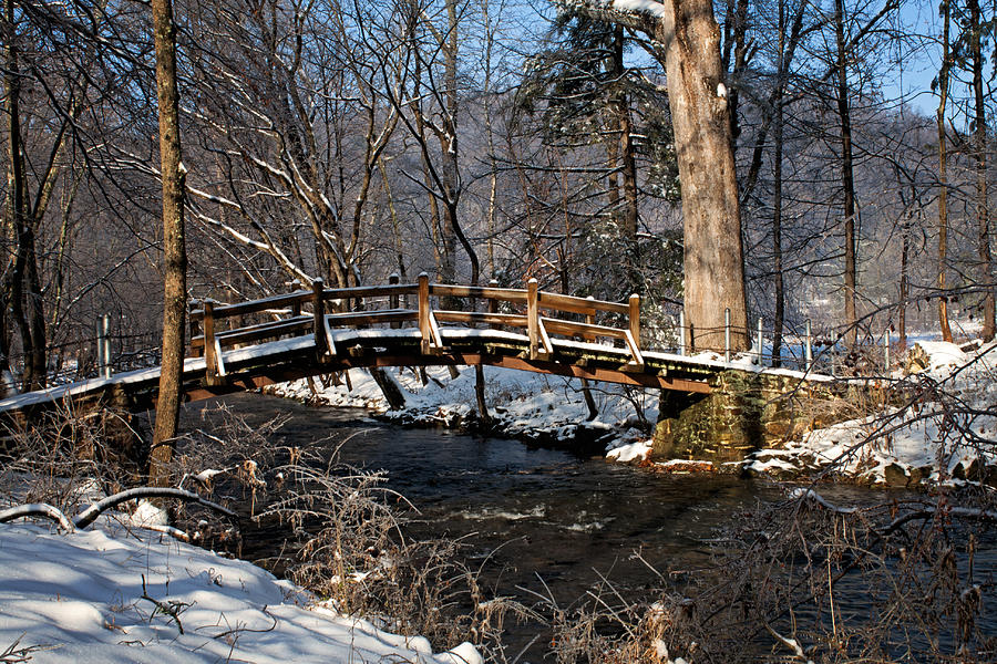Bridge over snowy Valley Creek Photograph by Michael Porchik