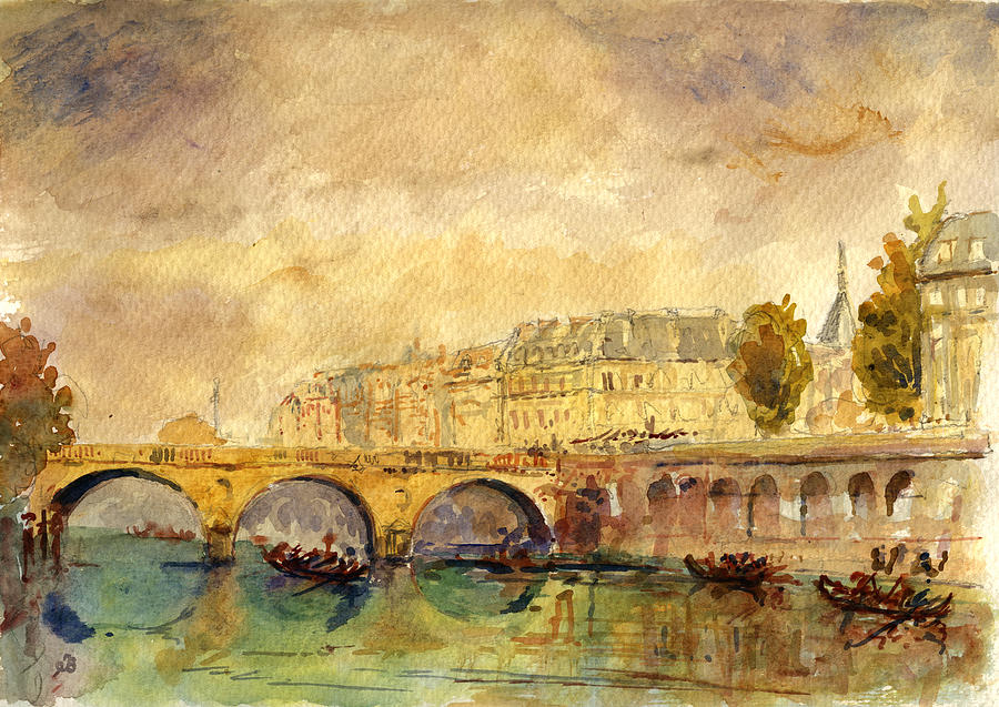 Paris Painting - Bridge over the Seine Paris. by Juan  Bosco